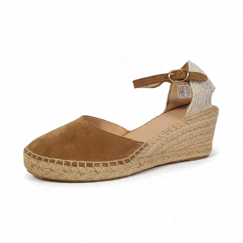 Espadrille compensée Arsène taupe, bride à la cheville, semelle en corde