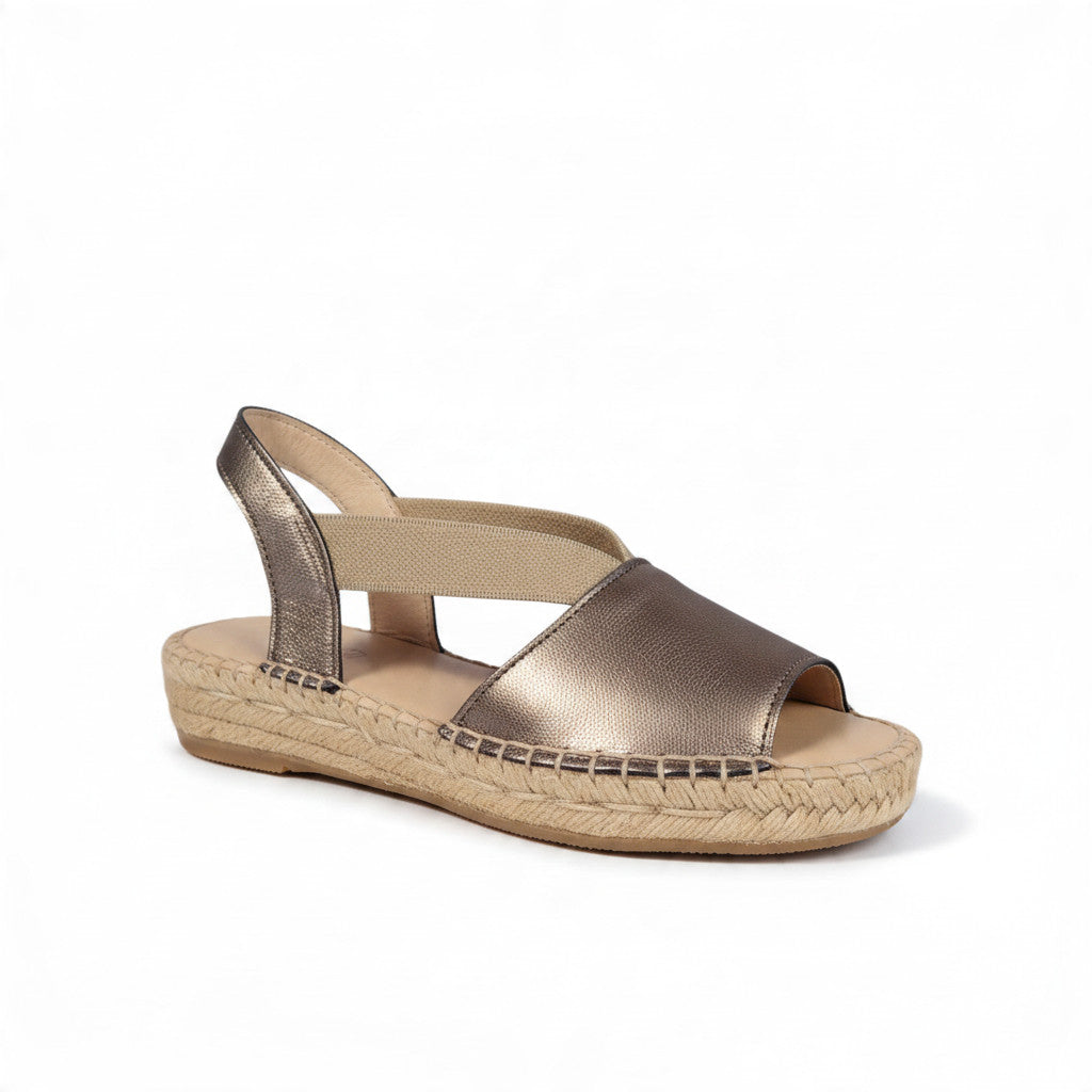 Sandale Biarritz champagne à brides élastiques, semelle en corde