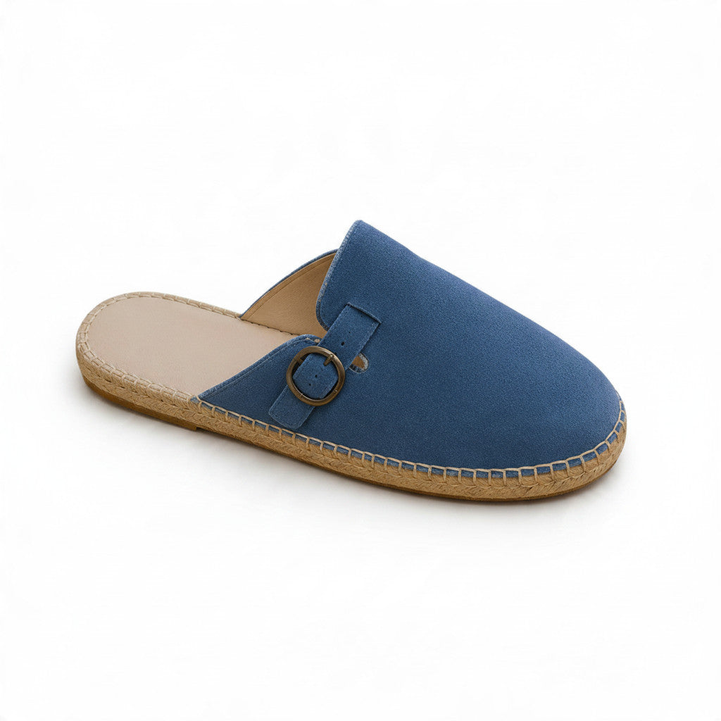 Mule Bizk bleue à boucle, semelle en corde