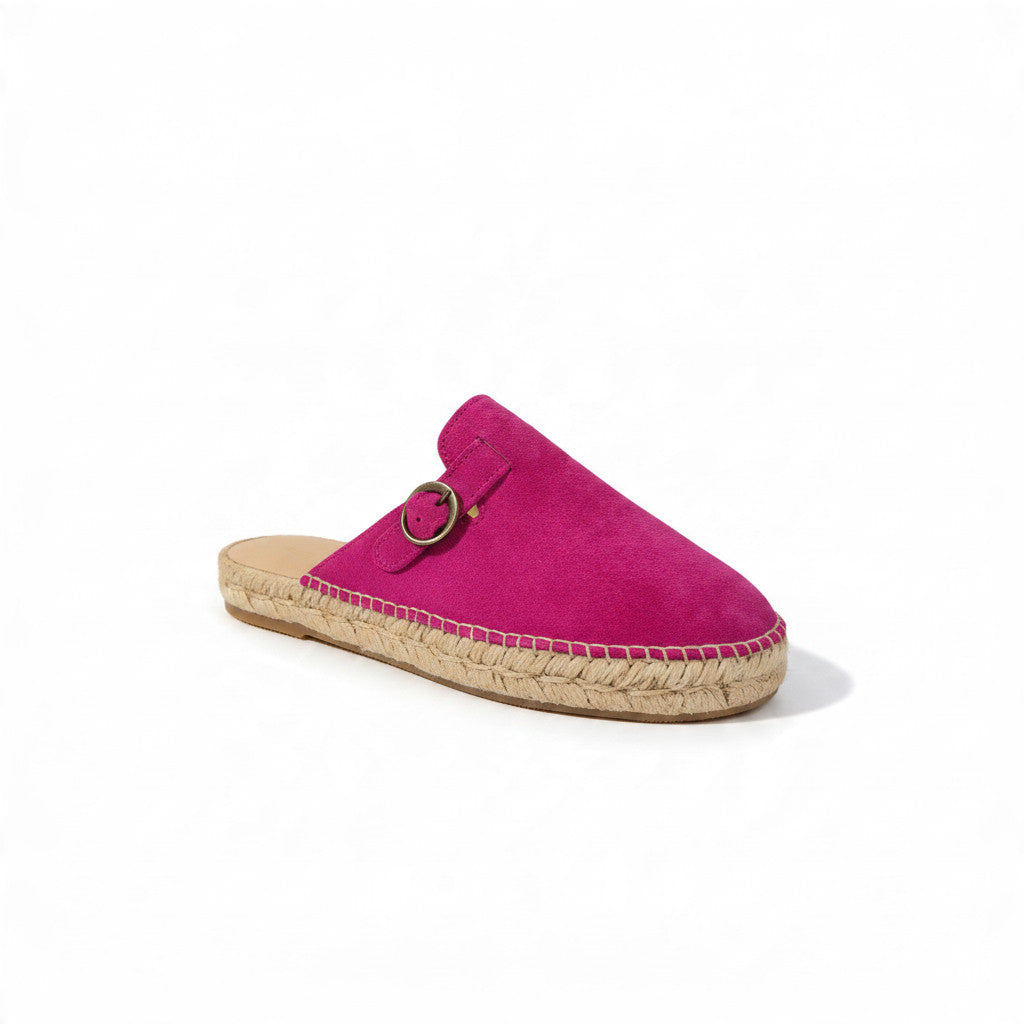 Mule Bizk fuchsia à boucle, semelle en corde