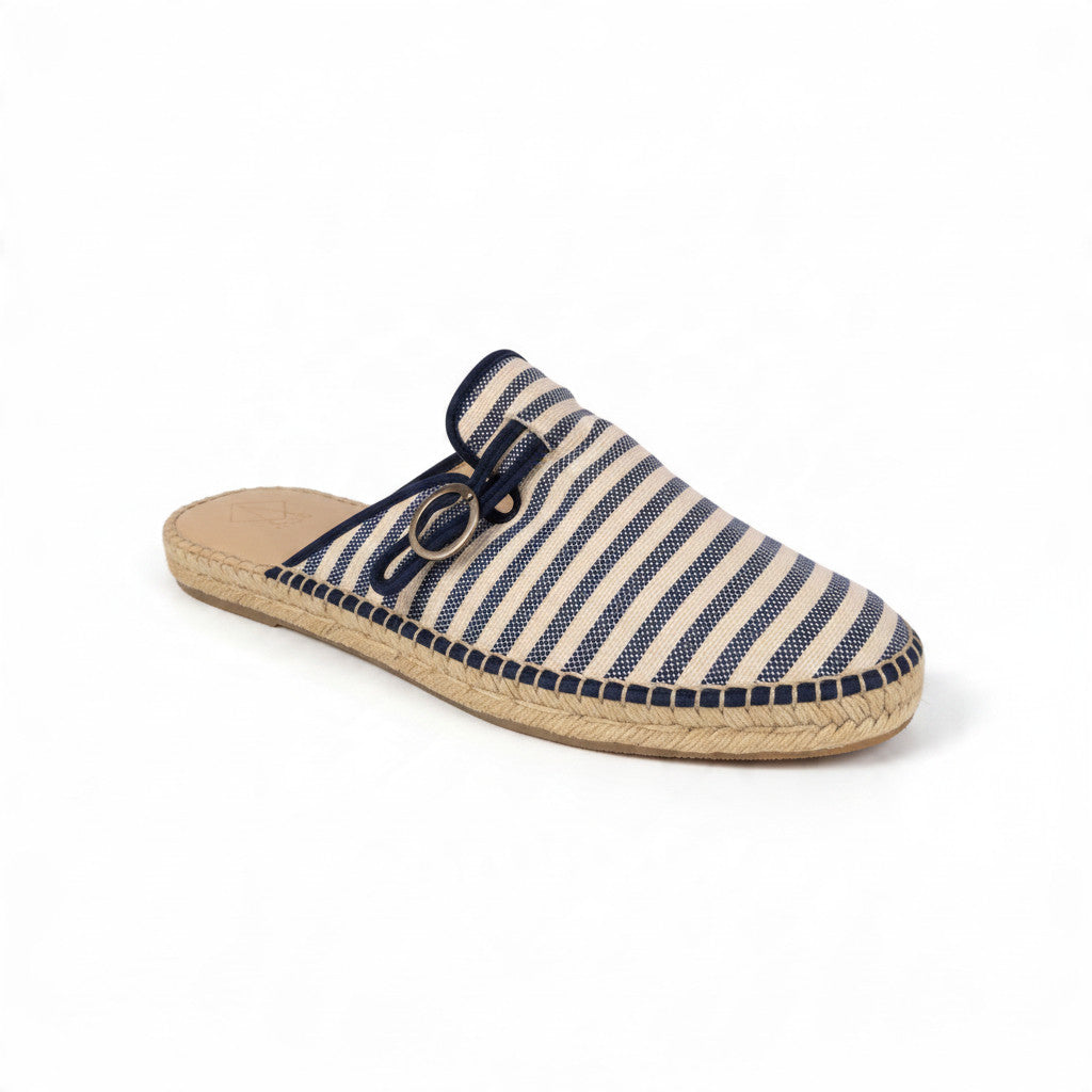 Mule Bizk Marinière rayée marine et écru, à boucle, semelle en corde
