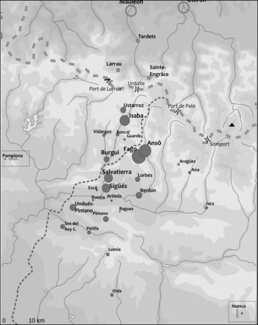 Carte du chemin des Hirondelles, de Sigüés à Mauléon