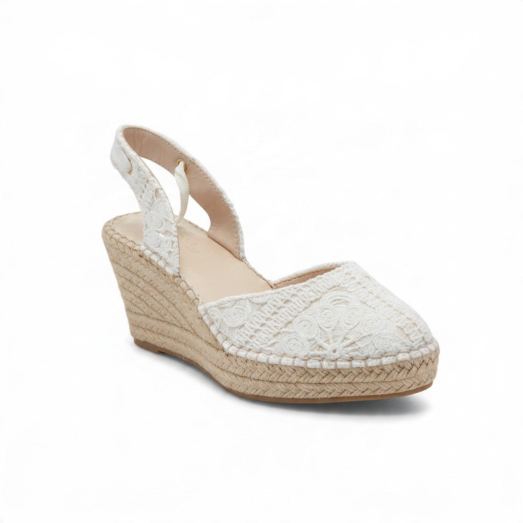 Espadrille compensée Emaztea en crochet écru, bride arrière, semelle en corde